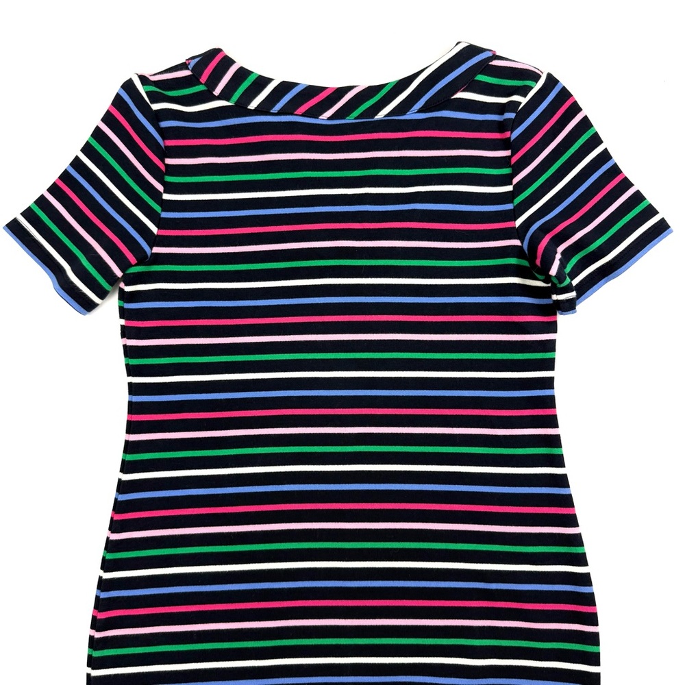 Talbots Cotton Shirt Dress Colorful Striped Dress Short Sleeve Bow V-neck - Picture 5 of 6